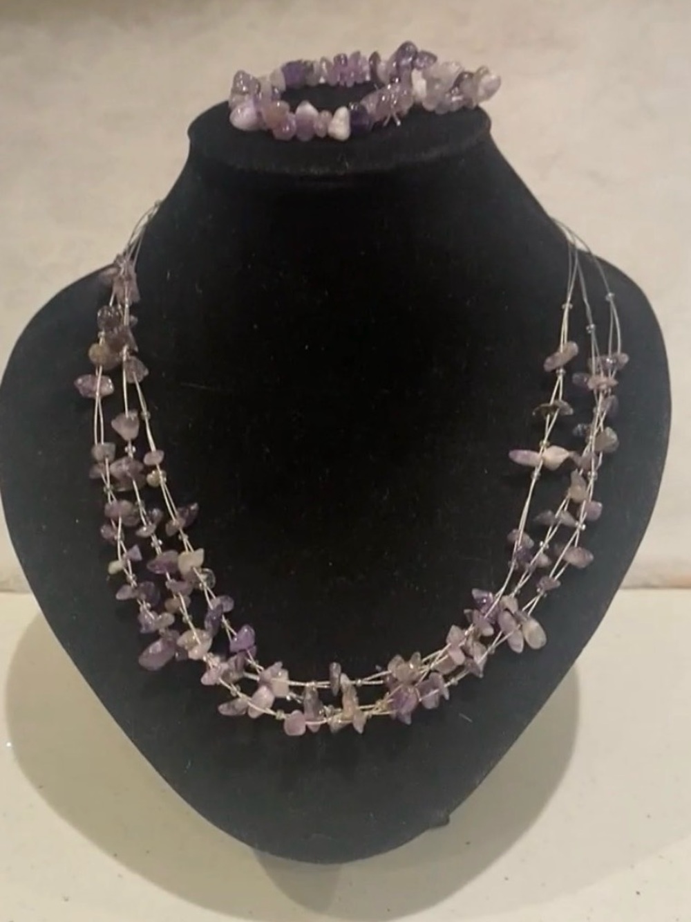 Elegant amethyst multi strand Gemstone Necklace & bracelet